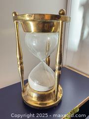 MaxSold Auction: Brass Hourglass with Glass Timer – 9” - Toronto (Ontario, Canada) SELLER MANAGED Moving Online Auction - 1/2  Wellesley Street East