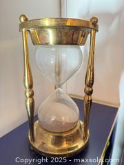 MaxSold Auction: Brass Hourglass with Glass Timer – 9” - Toronto (Ontario, Canada) SELLER MANAGED Moving Online Auction - 1/2  Wellesley Street East