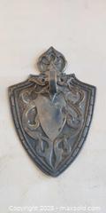 MaxSold Auction: Decorative Cast Metal Door Knocker with Ornamental Shield & Chain Pull – Gothic/Victorian  - Toronto (Ontario, Canada) SELLER MANAGED Moving Online Auction - 1/2  Wellesley Street East