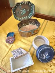 MaxSold Auction: Decorative Mixed Lot – Handcrafted Pottery Jar (Signed), Cloisonné Box & Pierced Brass Tri - Toronto (Ontario, Canada) SELLER MANAGED Moving Online Auction - 1/2  Wellesley Street East