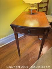 MaxSold Auction: Demi-Lune (Half-Moon) Wooden Side Table with Drawer  - Toronto (Ontario, Canada) SELLER MANAGED Moving Online Auction - 1/2  Wellesley Street East