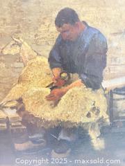 MaxSold Auction: Framed Rustic Genre Painting of Man Shearing a Sheep – Signed (Illegible)  - Toronto (Ontario, Canada) SELLER MANAGED Moving Online Auction - 1/2  Wellesley Street East
