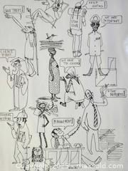 MaxSold Auction: Framed Satirical Cartoon Drawing – Corporate & Social Commentary (Mid-Late 20th Century)  - Toronto (Ontario, Canada) SELLER MANAGED Moving Online Auction - 1/2  Wellesley Street East