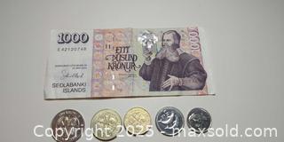 MaxSold Auction: Icelandic Currency Lot — 1000 Krónur Banknote + 5 Coins - Toronto (Ontario, Canada) SELLER MANAGED Moving Online Auction - 1/2  Wellesley Street East