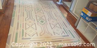 MaxSold Auction: Large Geometric Flatweave Area Rug – Pastel Tribal Pattern (110” × 69”)  - Toronto (Ontario, Canada) SELLER MANAGED Moving Online Auction - 1/2  Wellesley Street East