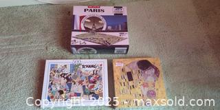 MaxSold Auction: Lot of 3 Puzzles – 1000-Piece Klimt, 500-Piece T’chang, and 1100-Piece Paris Panorama  - Toronto (Ontario, Canada) SELLER MANAGED Moving Online Auction - 1/2  Wellesley Street East