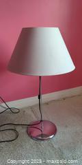 MaxSold Auction: Modern Chrome Table Lamp with White Fabric Shade - Toronto (Ontario, Canada) SELLER MANAGED Moving Online Auction - 1/2  Wellesley Street East