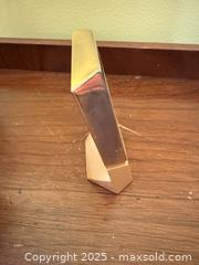 MaxSold Auction: Modern Sculptural Brass-Tone Quartz Desk Clock with Roman Numerals - Toronto (Ontario, Canada) SELLER MANAGED Moving Online Auction - 1/2  Wellesley Street East