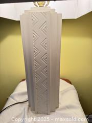 MaxSold Auction: Modern Table Lamp with Geometric Column Base and Rectangular Shade - Toronto (Ontario, Canada) SELLER MANAGED Moving Online Auction - 1/2  Wellesley Street East