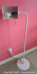 MaxSold Auction: Modern White Floor Lamp with Curved Arm and Pull-Chain Shade - Toronto (Ontario, Canada) SELLER MANAGED Moving Online Auction - 1/2  Wellesley Street East