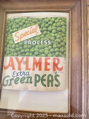 MaxSold Auction: Pair of Framed Vintage Food Labels – Aylmer Green Peas Can Label & Campbell’s Soup Print  - Toronto (Ontario, Canada) SELLER MANAGED Moving Online Auction - 1/2  Wellesley Street East
