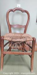 MaxSold Auction: Pair of Vintage Balloon Back Wooden Chairs with Rush Seats – One Damaged - Toronto (Ontario, Canada) SELLER MANAGED Moving Online Auction - 1/2  Wellesley Street East