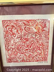 MaxSold Auction: Patricia – Abstract Red Relief Print, Signed & Dated 2004 (Framed) - Toronto (Ontario, Canada) SELLER MANAGED Moving Online Auction - 1/2  Wellesley Street East
