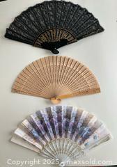 MaxSold Auction: Set of 3 Decorative Hand Fans – Lace, Carved Wood & Floral - Toronto (Ontario, Canada) SELLER MANAGED Moving Online Auction - 1/2  Wellesley Street East