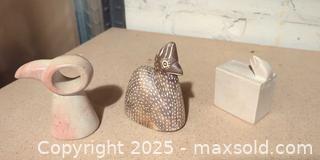 MaxSold Auction: Set of 3 Hand-Carved Stone Figurines – Bird, Guinea Fowl & Serpent Box (Artist Marked) - Toronto (Ontario, Canada) SELLER MANAGED Moving Online Auction - 1/2  Wellesley Street East