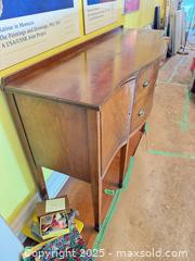 MaxSold Auction: Solid Wood Vintage Sideboard / Server with Curved Front & Brass Hardware - Toronto (Ontario, Canada) SELLER MANAGED Moving Online Auction - 1/2  Wellesley Street East