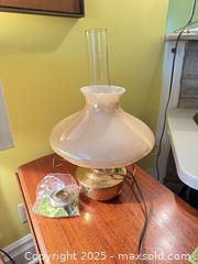 MaxSold Auction: Vintage Aladdin-Style Electric Table Lamp with Glass Chimney & Shade + Extra Bulb Adapter - Toronto (Ontario, Canada) SELLER MANAGED Moving Online Auction - 1/2  Wellesley Street East