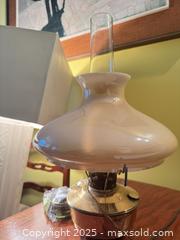 MaxSold Auction: Vintage Aladdin-Style Electric Table Lamp with Glass Chimney & Shade + Extra Bulb Adapter - Toronto (Ontario, Canada) SELLER MANAGED Moving Online Auction - 1/2  Wellesley Street East