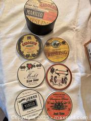 MaxSold Auction: Vintage Ceramic Wine Label–Style Coasters with Holder – Set - Toronto (Ontario, Canada) SELLER MANAGED Moving Online Auction - 1/2  Wellesley Street East