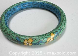 MaxSold Auction: Vintage Cloisonné-Style Enamel Bangle Bracelet – Floral Pattern in Blue & Green  - Toronto (Ontario, Canada) SELLER MANAGED Moving Online Auction - 1/2  Wellesley Street East