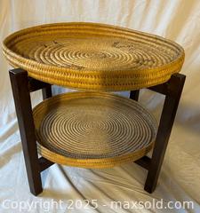 MaxSold Auction: Vintage Dutch Woven Basket Side Table with Wooden Stand – Rotterdam - Toronto (Ontario, Canada) SELLER MANAGED Moving Online Auction - 1/2  Wellesley Street East