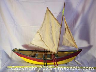 MaxSold Auction: Vintage Handcrafted Wooden Sailboat Model with Canvas Sails - Toronto (Ontario, Canada) SELLER MANAGED Moving Online Auction - 1/2  Wellesley Street East