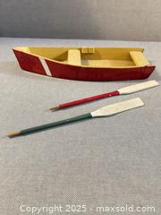 MaxSold Auction: Vintage Handcrafted Wooden Toy Boat with Oars - Toronto (Ontario, Canada) SELLER MANAGED Moving Online Auction - 1/2  Wellesley Street East