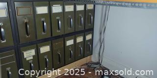 MaxSold Auction: Vintage Metal Card Catalog / Library File Drawers – Industrial Storage Unit  - Toronto (Ontario, Canada) SELLER MANAGED Moving Online Auction - 1/2  Wellesley Street East