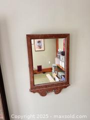 MaxSold Auction: Vintage Solid Wood Wall Mirror with Carved Shelf Detail & Original Hardware - Toronto (Ontario, Canada) SELLER MANAGED Moving Online Auction - 1/2  Wellesley Street East