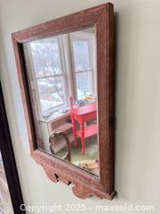 MaxSold Auction: Vintage Solid Wood Wall Mirror with Carved Shelf Detail & Original Hardware - Toronto (Ontario, Canada) SELLER MANAGED Moving Online Auction - 1/2  Wellesley Street East