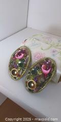 MaxSold Auction: Vintage Statement Clip-On Earrings with Multi-Colour Cabochons & Textile Inlay  - Toronto (Ontario, Canada) SELLER MANAGED Moving Online Auction - 1/2  Wellesley Street East