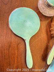 MaxSold Auction: Vintage Sterling & Guilloché Enamel Vanity Set – Mirror, Brushes & Powder Jar (5 Pieces)  - Toronto (Ontario, Canada) SELLER MANAGED Moving Online Auction - 1/2  Wellesley Street East