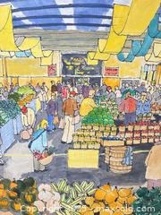 MaxSold Auction: Watercolour on Xerox Enlargement – Market Scene (Framed / Unframed)  - Toronto (Ontario, Canada) SELLER MANAGED Moving Online Auction - 1/2  Wellesley Street East