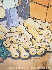 MaxSold Auction: Watercolour on Xerox Enlargement – Market Scene (Framed / Unframed)  - Toronto (Ontario, Canada) SELLER MANAGED Moving Online Auction - 1/2  Wellesley Street East