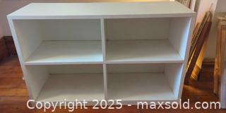 MaxSold Auction: White Wooden 4-Cube Storage Shelf / Bookcase - Toronto (Ontario, Canada) SELLER MANAGED Moving Online Auction - 1/2  Wellesley Street East
