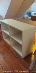 MaxSold Auction: White Wooden 4-Cube Storage Shelf / Bookcase - Toronto (Ontario, Canada) SELLER MANAGED Moving Online Auction - 1/2  Wellesley Street East