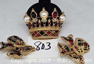 MaxSold Auction: Butler Wilson Tartan Cabochon Crown Brooch, Tartan Bow earrings  - Hatboro (Pennsylvania, USA) PARTNER MANAGED Estate Sale Online Auction -  Jacksonville Road