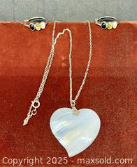 MaxSold Auction: Heart-shaped mother of pearl leaf pendant &#38; onyx/abalone/mop silver earrings  - Hatboro (Pennsylvania, USA) PARTNER MANAGED Estate Sale Online Auction -  Jacksonville Road