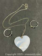 MaxSold Auction: Heart-shaped mother of pearl leaf pendant &#38; onyx/abalone/mop silver earrings  - Hatboro (Pennsylvania, USA) PARTNER MANAGED Estate Sale Online Auction -  Jacksonville Road