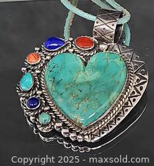 MaxSold Auction: Statement Navajo Turquoise Sterling heart pendant signed El Tom - Hatboro (Pennsylvania, USA) PARTNER MANAGED Estate Sale Online Auction -  Jacksonville Road