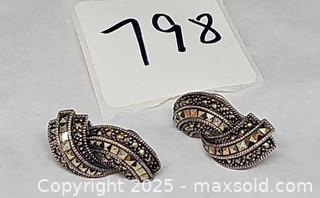 MaxSold Auction: Sterling Marcasite clip earrings. Marked Sterling J J - Hatboro (Pennsylvania, USA) PARTNER MANAGED Estate Sale Online Auction -  Jacksonville Road