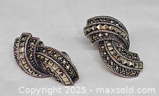 MaxSold Auction: Sterling Marcasite clip earrings. Marked Sterling J J - Hatboro (Pennsylvania, USA) PARTNER MANAGED Estate Sale Online Auction -  Jacksonville Road