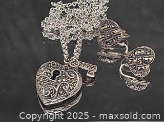 MaxSold Auction: Sterling silver, marcasite heart jewelry set, signed JJ, Judith Jack - Hatboro (Pennsylvania, USA) PARTNER MANAGED Estate Sale Online Auction -  Jacksonville Road