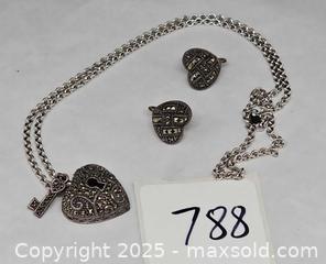 MaxSold Auction: Sterling silver, marcasite heart jewelry set, signed JJ, Judith Jack - Hatboro (Pennsylvania, USA) PARTNER MANAGED Estate Sale Online Auction -  Jacksonville Road