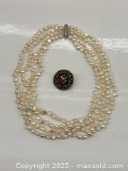 MaxSold Auction: Freshwater Pearl Necklace + Vintage Italian Micro Mosaic Brooch  - Toronto (Ontario, Canada) PARTNER MANAGED Estate Sale Online Auction - Esander Drive (STORAGE)