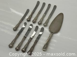 MaxSold Auction: Set of 9 Birk’s Louis XV Sterling Silver Butter Spreaders + Cake Server - Toronto (Ontario, Canada) PARTNER MANAGED Estate Sale Online Auction - Esander Drive (STORAGE)