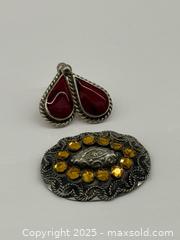 MaxSold Auction: Sterling Silver Mexican Teardrop Carnelian Earrings + Italian Rhinestone Brooch  - Toronto (Ontario, Canada) PARTNER MANAGED Estate Sale Online Auction - Esander Drive (STORAGE)