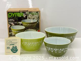 MaxSold Auction: Vintage Pyrex Spring Blossom Mixing Bowl Set x3 New Old Stock  - Toronto (Ontario, Canada) PARTNER MANAGED Estate Sale Online Auction - Esander Drive (STORAGE)