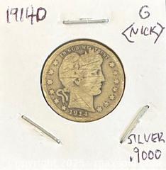 MaxSold Auction: 1914O US Silver Barbra Quarter Dollar  - Newmarket (Ontario, Canada) PARTNER MANAGED Reseller Online Auction - Walter Avenue