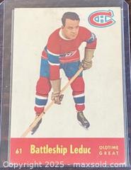 MaxSold Auction: 1955-6 Parkhurst Battleship Leduc Canadiens Oldtime Great NHL Hockey Collectible Trading Card  - Newmarket (Ontario, Canada) PARTNER MANAGED Reseller Online Auction - Walter Avenue
